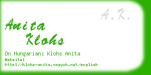 anita klohs business card